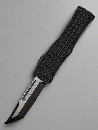 Microtech 919-1TFRS Signature Series Hera Tactical OTF AUTO Knife 3.125" Black Hellhound Tanto Blade, Black Frag Aluminum Handles