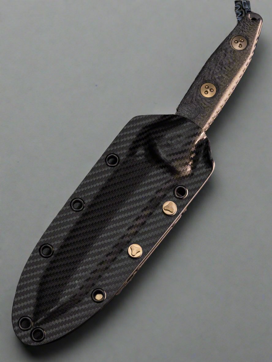 Microtech 114-2DLCCFS Signature Series Socom Alpha Fixed Blade Knife 5.45" Black DLC Tanto Combo Blade, Carbon Fiber Handles, Kydex Sheath