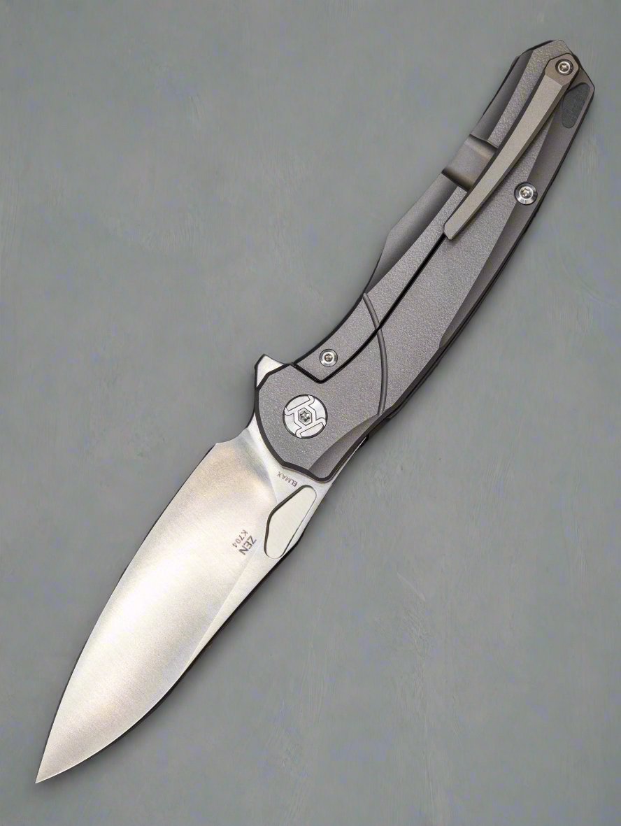 Kunwu Knives Zen Elmax Frame Lock Knife - Gray Titanium
