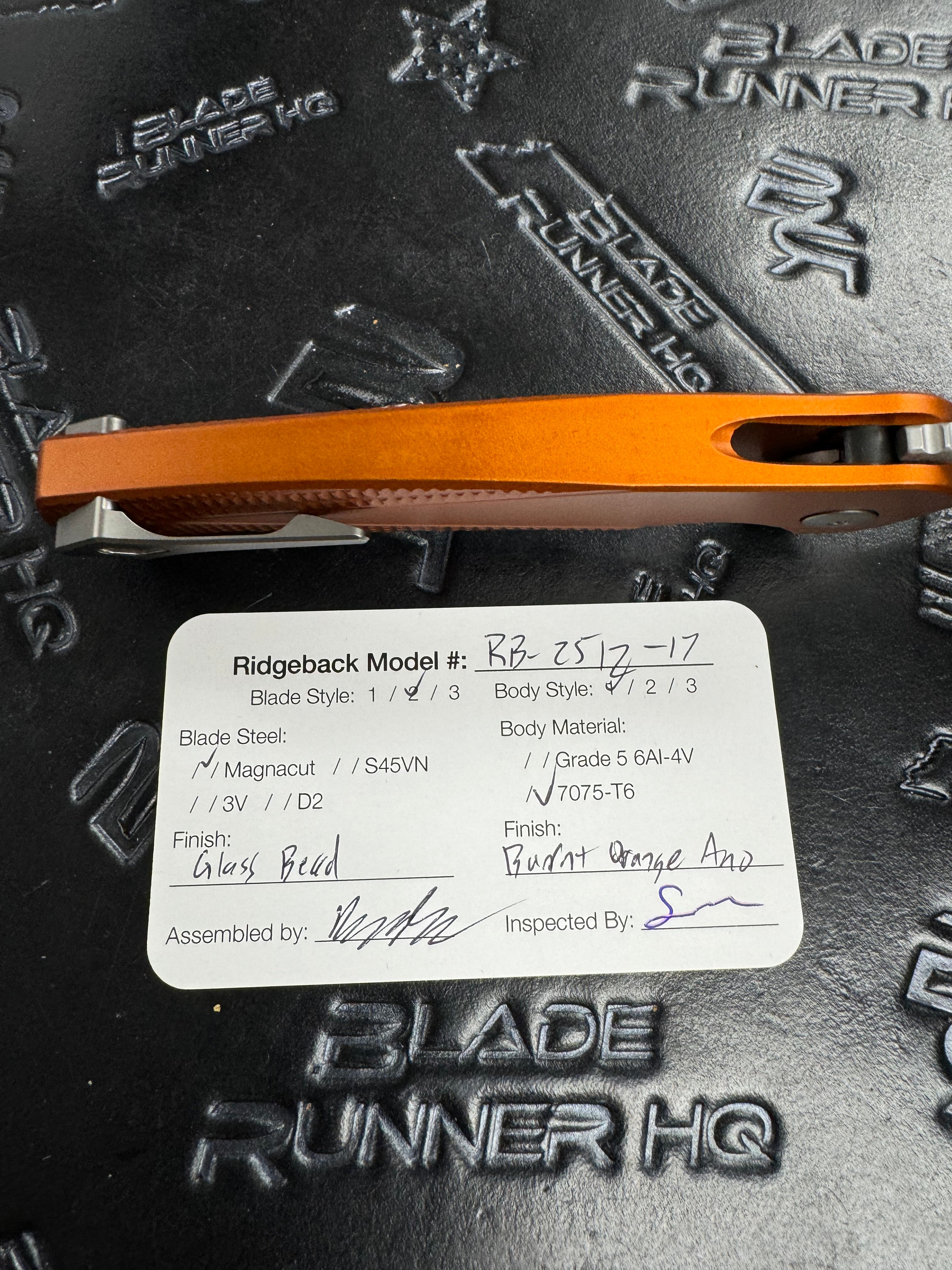 Dead Reckon Knives Ridgeback - Aluminum Burnt Orange, WharnCleaver, Series 2, Body 2, Magnacut, Button Lock, Glass Bead Finish