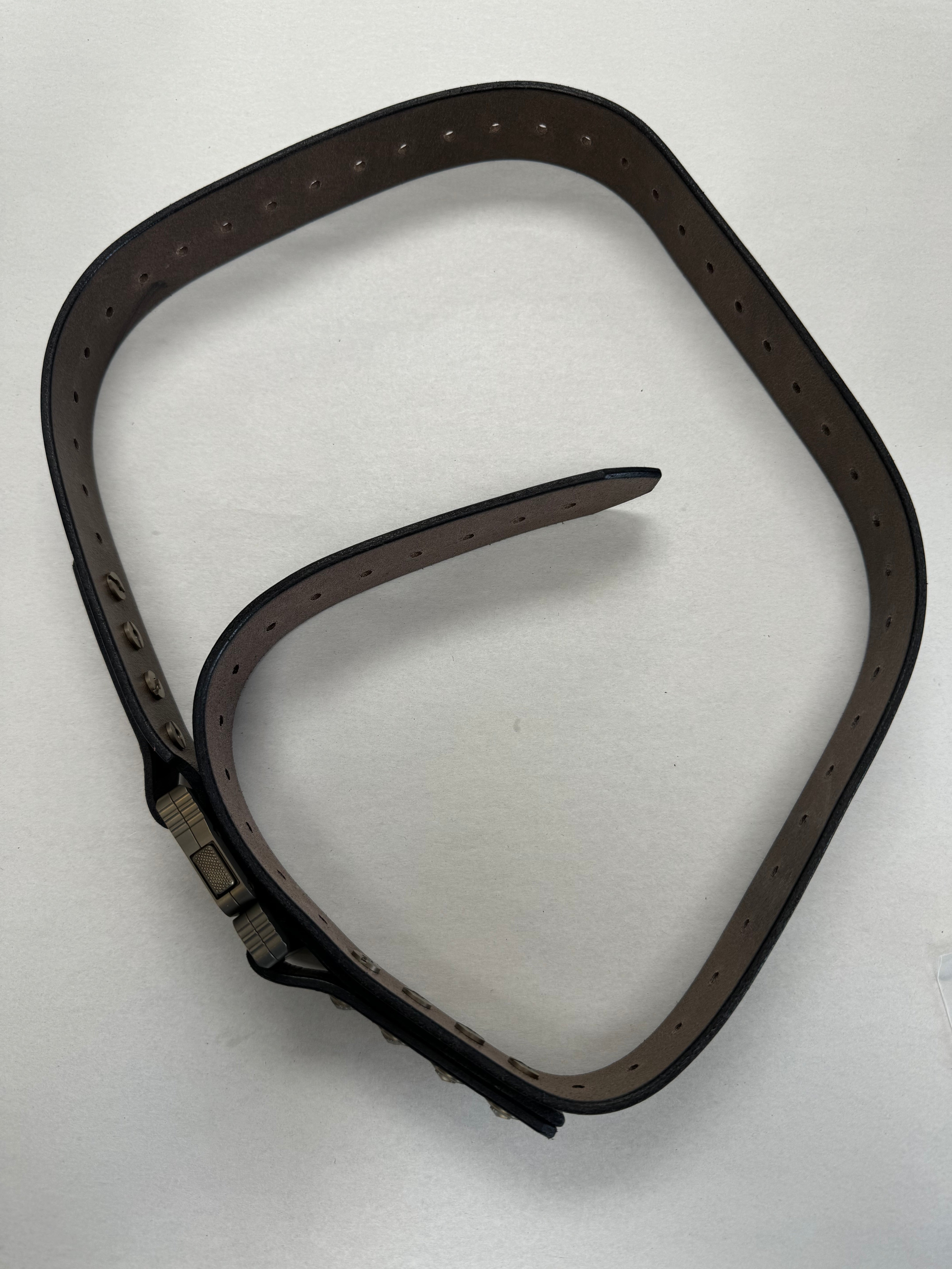 Marfione Customs APIS Mens Distressed Dark Brown Water Buffalo Leather Belt w/ Bronzed Titanium Hardware