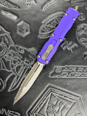 Microtech Dirac D/E Full Serrated Purple Apocalyptic 225-12 APPU