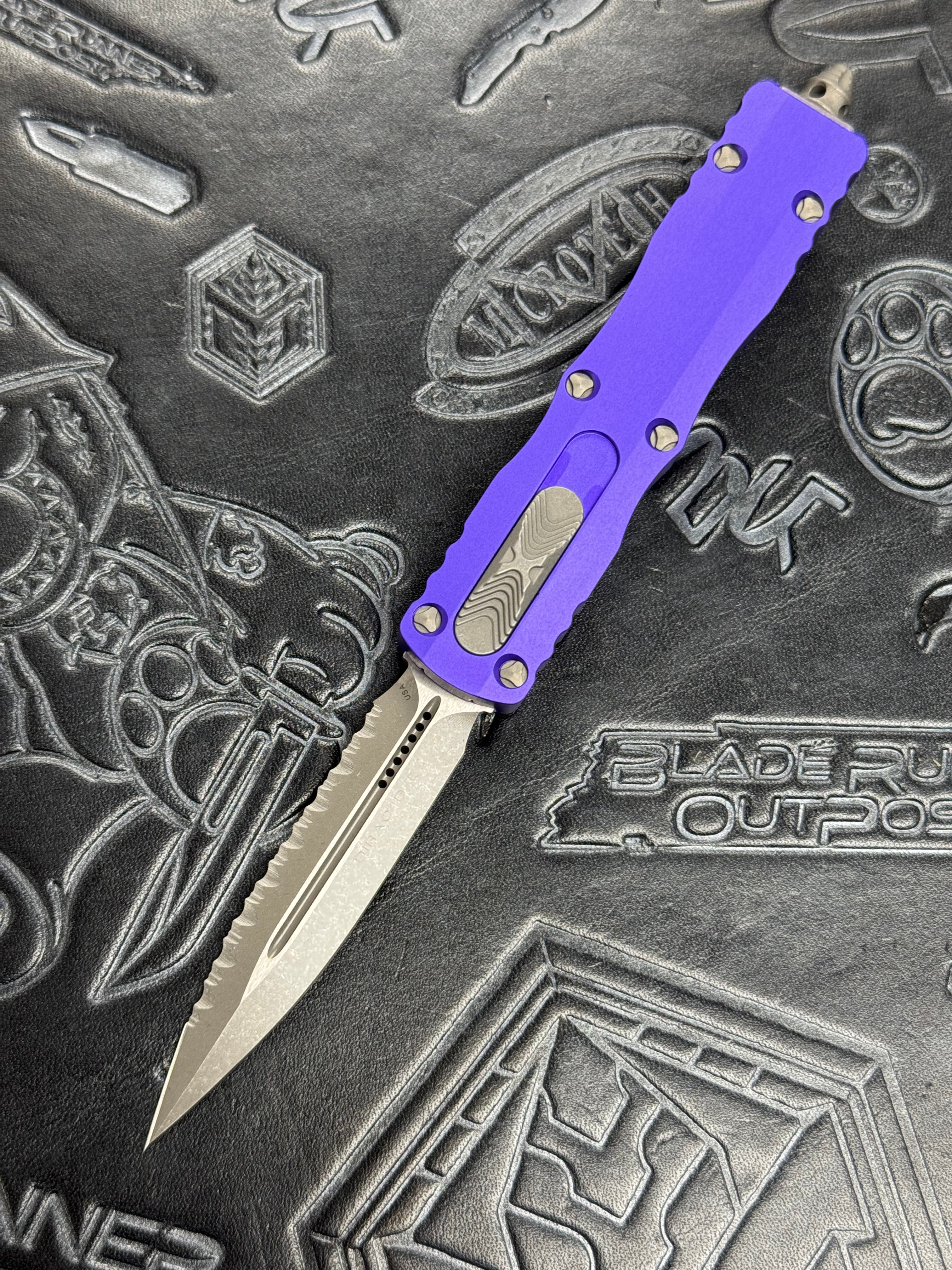 Microtech Dirac D/E Full Serrated Purple Apocalyptic 225-12 APPU