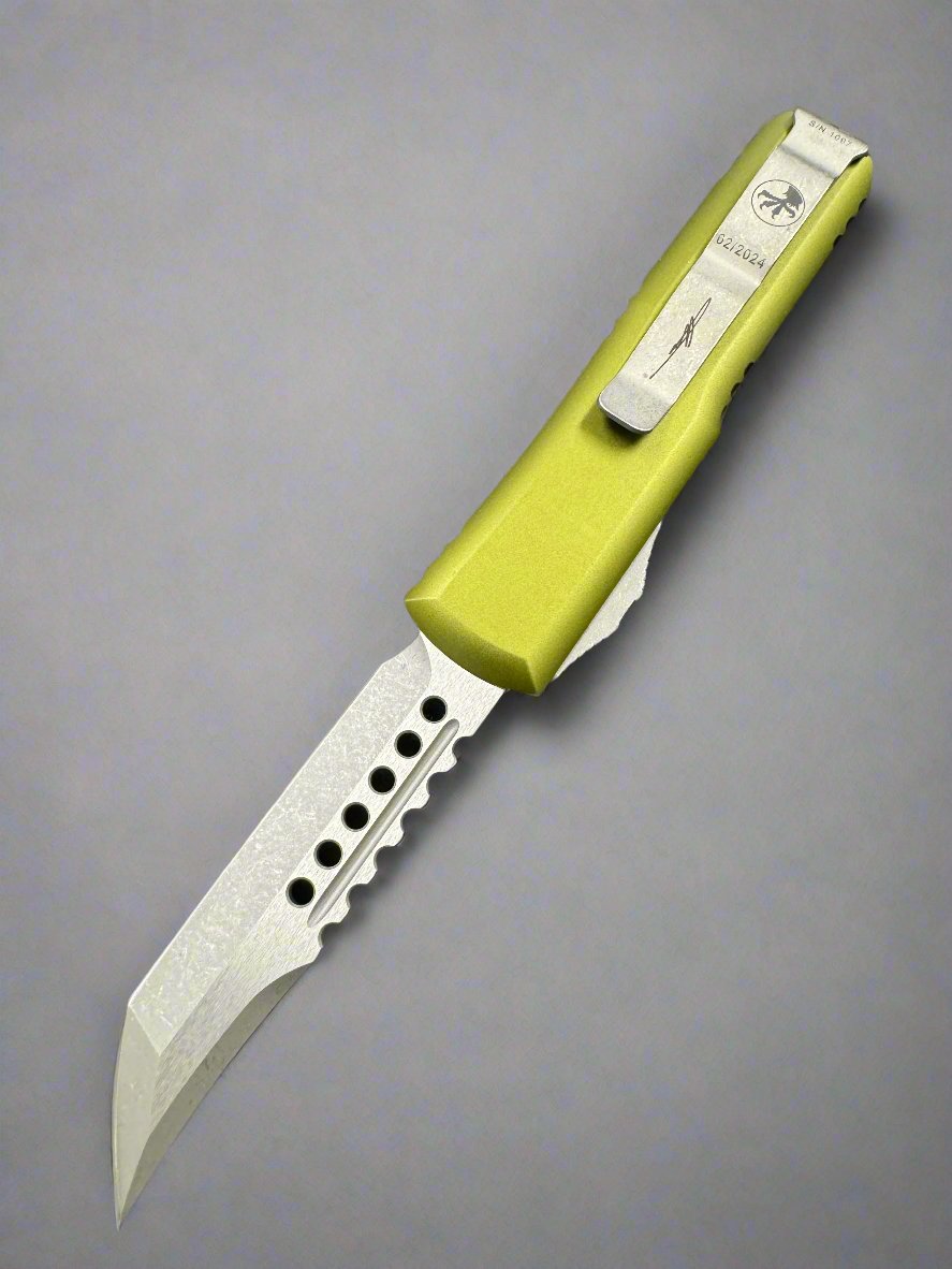 Microtech UTX-85 719-10 APODS Hellhound Apocalyptic Blade, OD Green Handle Signature Series