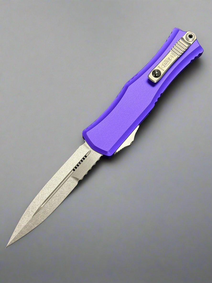 Microtech Knives Mini Hera Stonewash Bayonet M390MK & Purple 1701M-10 PU