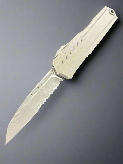 MICROTECH CYPHER II OTF AUTOMATIC KNIFE NATURAL GREY 3.5" WHARNCLIFFE APOCALYPTIC STONEWASH SERRATED 1241-11APNC