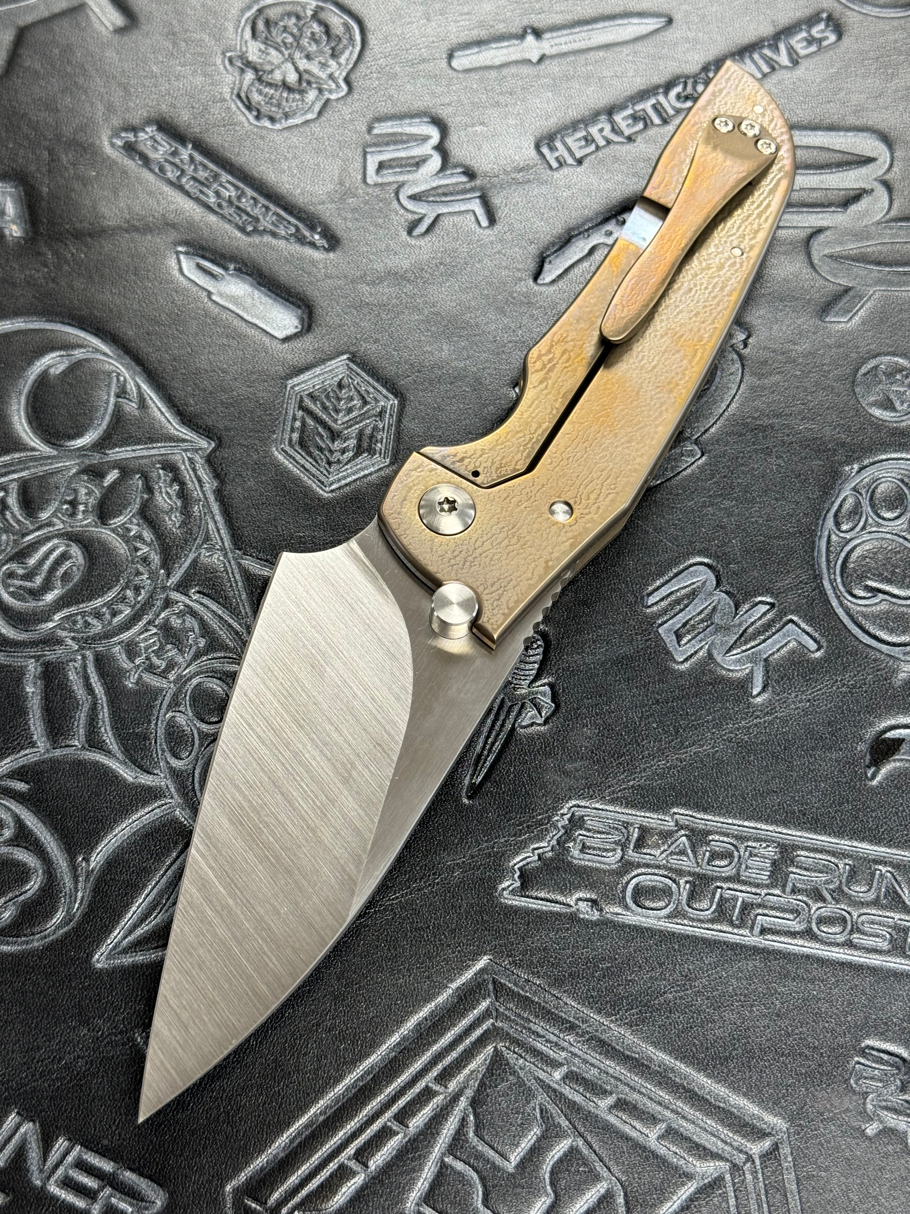 John Gray PHAT THUCK Satin Finish Magnacut Blade, Anodized Titanium Handles With Copper Foil Inlay