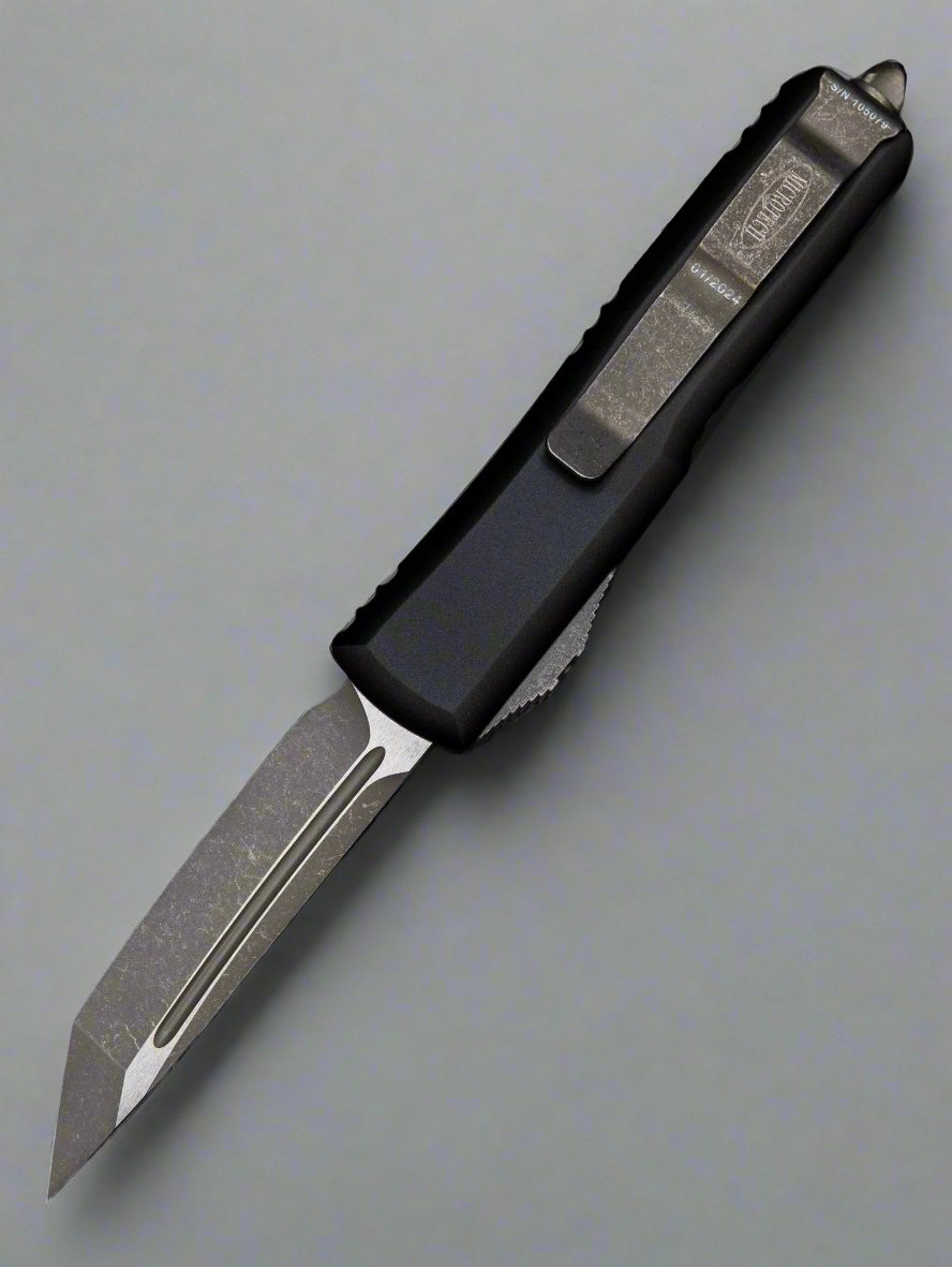 Microtech 233-10 AP UTX-85 AUTO OTF Knife 3" Apocalyptic Tanto Plain Blade, Black Aluminum Handles