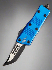 Microtech 819-1BLS Signature Series Troodon Mini OTF AUTO Knife 1.99" Black Hellhound Tanto Blade, Blue Aluminum Handles