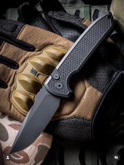 Pro-Tech Rockeye Operator - Black Carbide Texture Aluminum w/ Tritium Button Inlay - Sterile DLC Magnacut - LG3106-OP