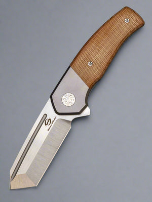 Beans Blades Mini Warrior Folder -Brown Micarta, Titanium Handle, M390 Satin