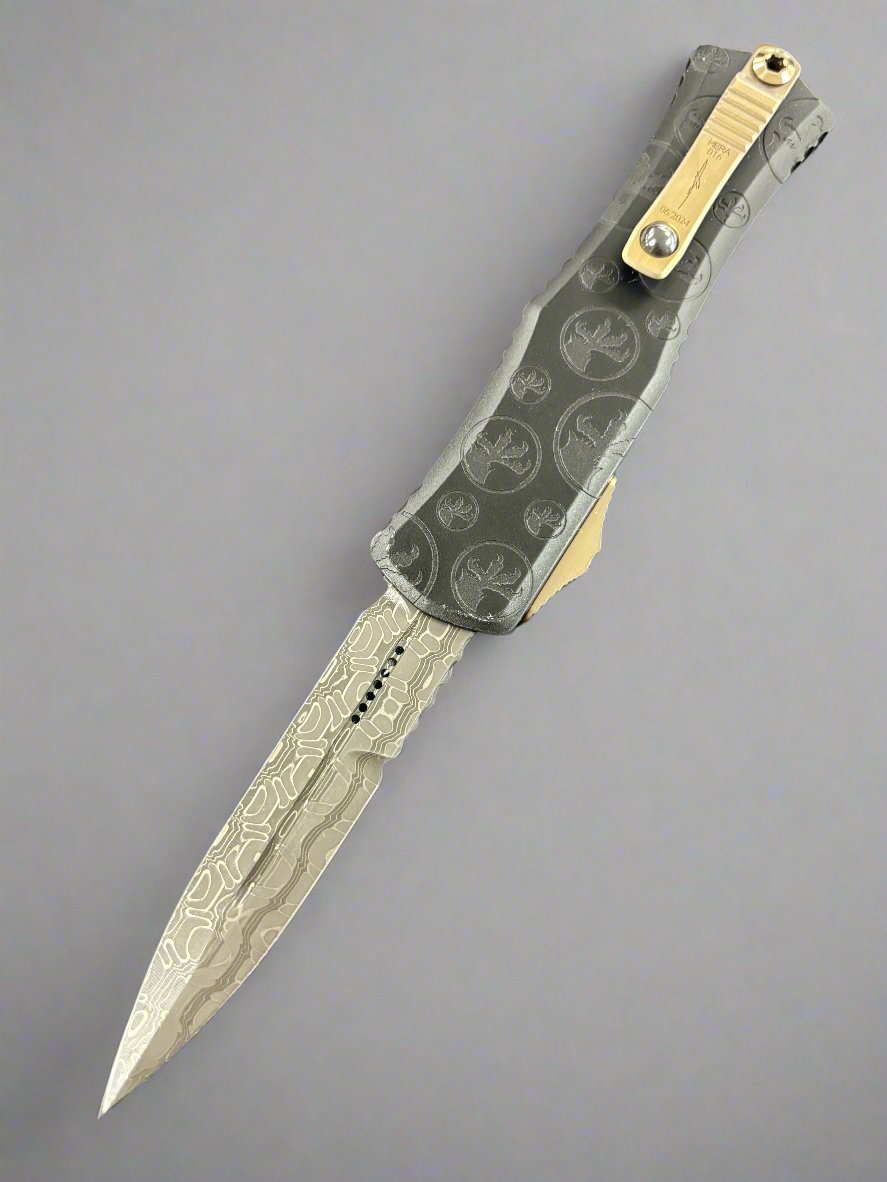Microtech Knives Hera II Mini Damascus Bayonet w/ Black Claw Burst Deep Engraved Handle Signature Series 1701M-16 CBS