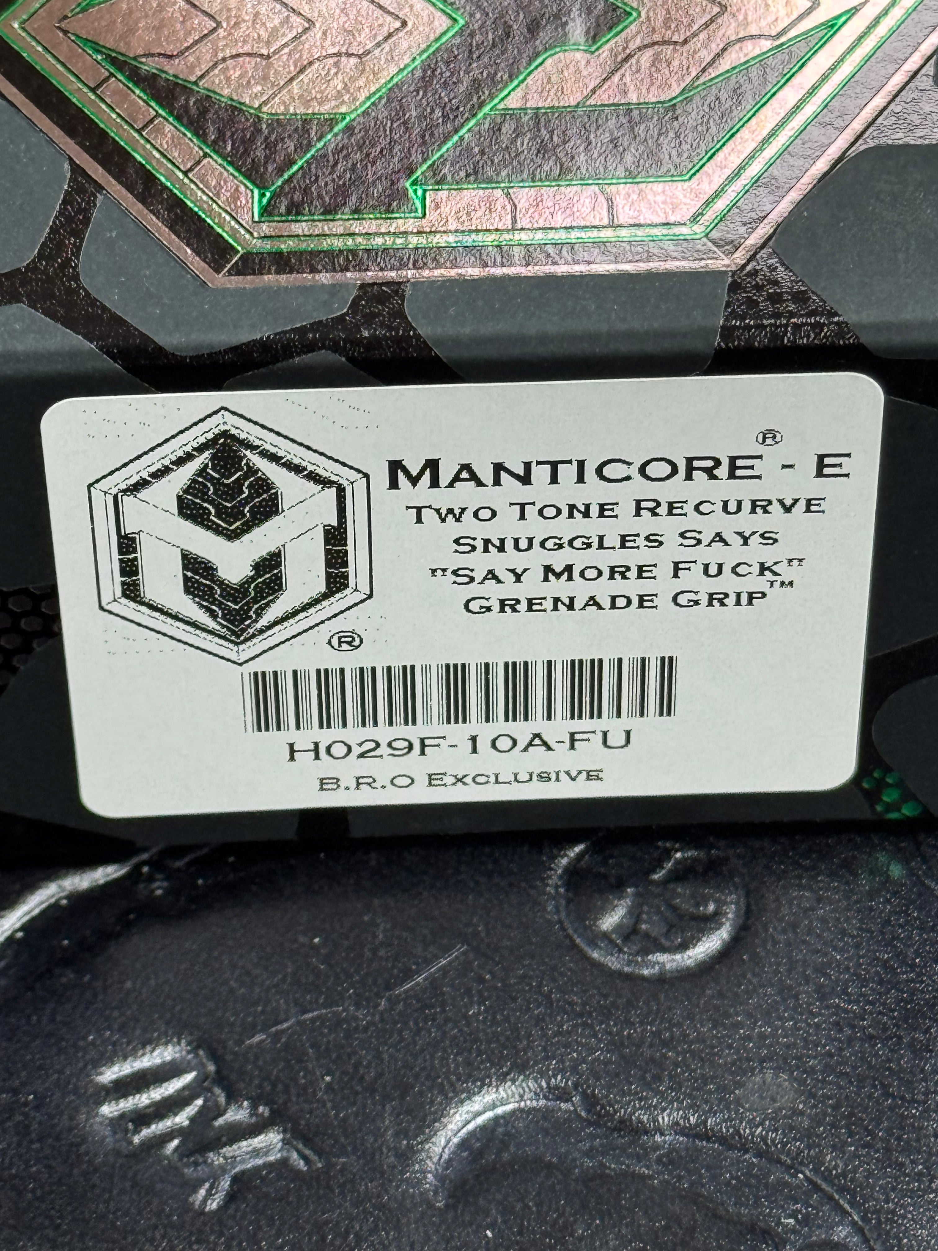 Heretic Manticore E - Snugglez Says “Say More Fuck” - Recurve Magnacut & Aluminum Frag Black Cerakote - H029F-10A-FU