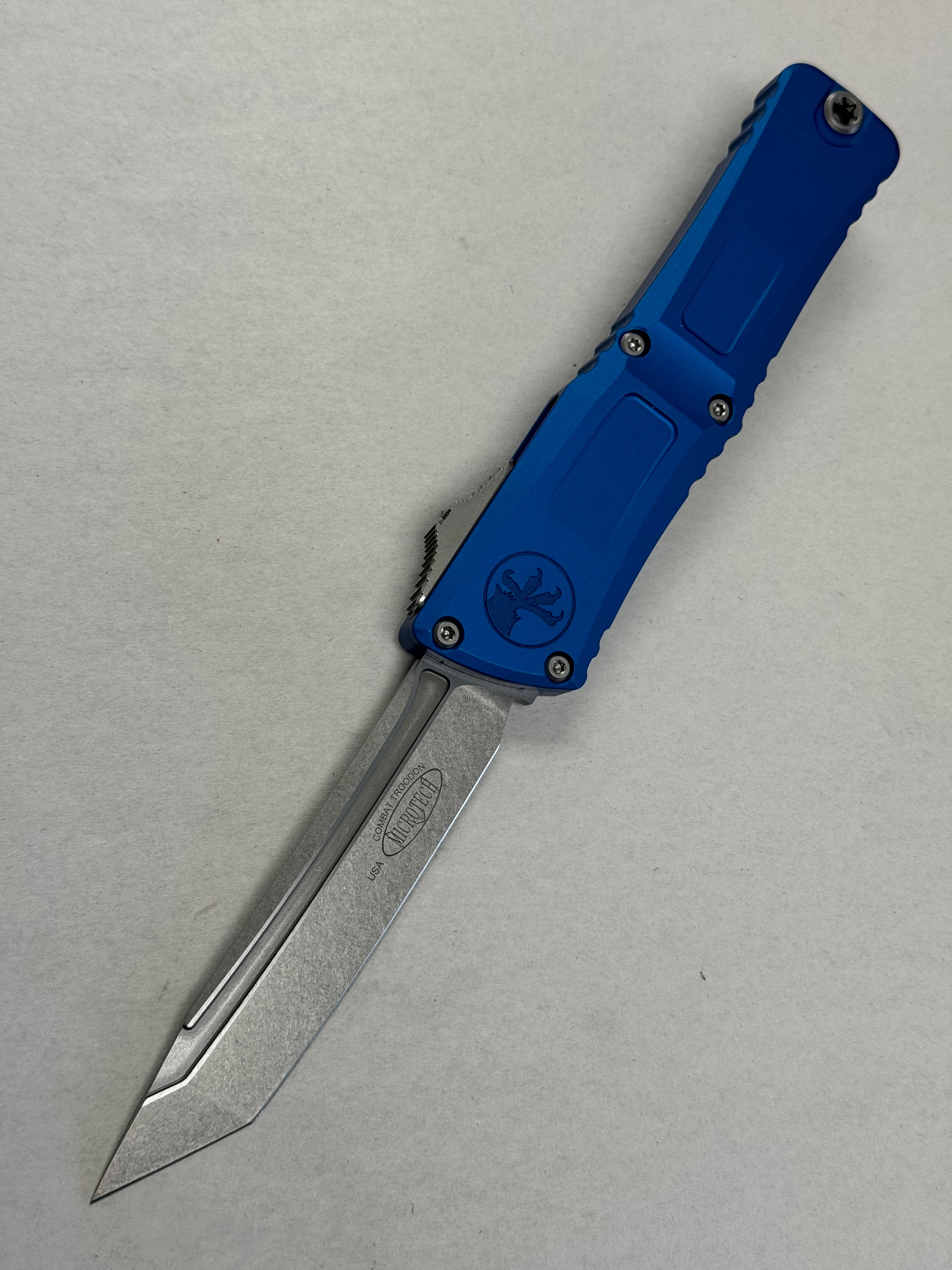 Microtech Knives Combat Troodon Gen III Stonewash Tanto Blue Handle 1144-10 BL