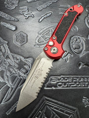 Microtech Knives LUDT Gen III Stonewash Full Serrated Tanto w/ Red Handle 1136-12 RD