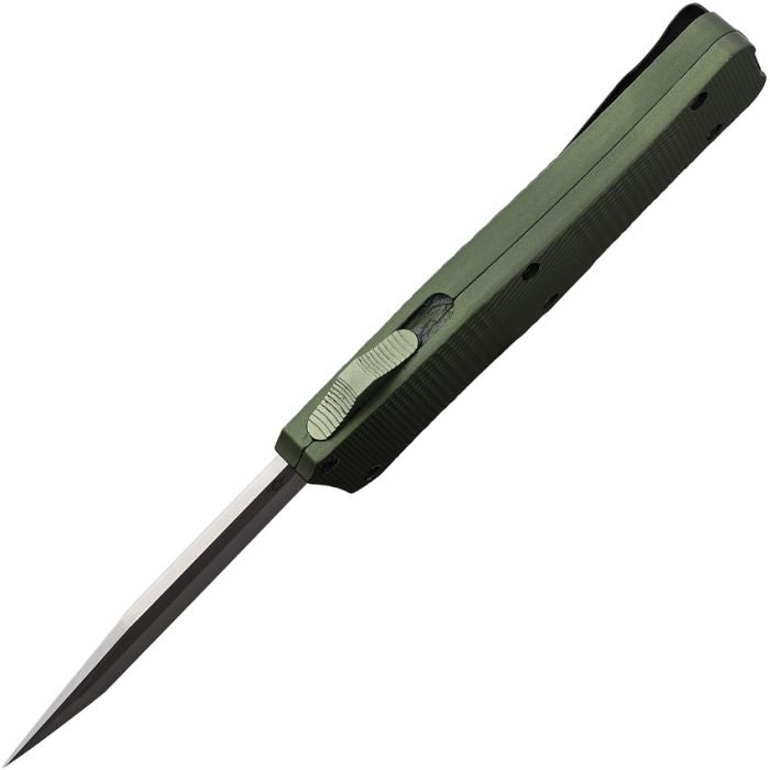 Mantis 818 AUTO OTF Knife 3.25" 440C Satin Tanto Blade, OD Green Milled Aluminum Handles
