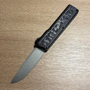 Chaves Dissident Drop Point - Black Crosshatch Aluminum w/ Purple Flow Camo Carbon Inlay & Purple Ano Clip - Stonewash M390