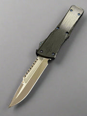 Pre Owned Marfione Custom Knives Combat Troodon Interceptor Mirror Polish w/ Hefted Black Handle & Blue Ringed Hardware