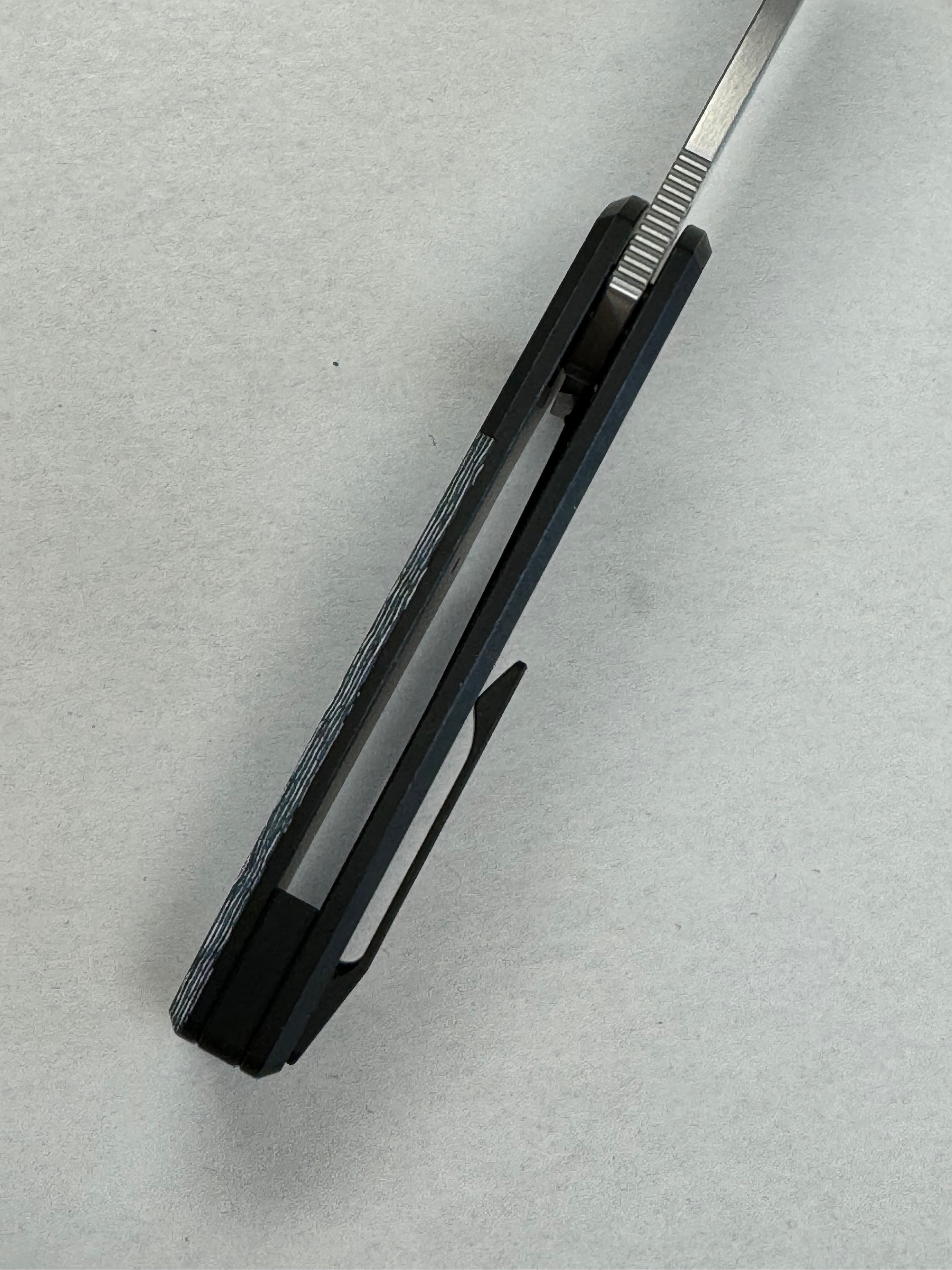 Beans Blade Mini Warrior Folder - Artic Blue Frost Carbon Fiber, Satin M390 BROP Exclusive