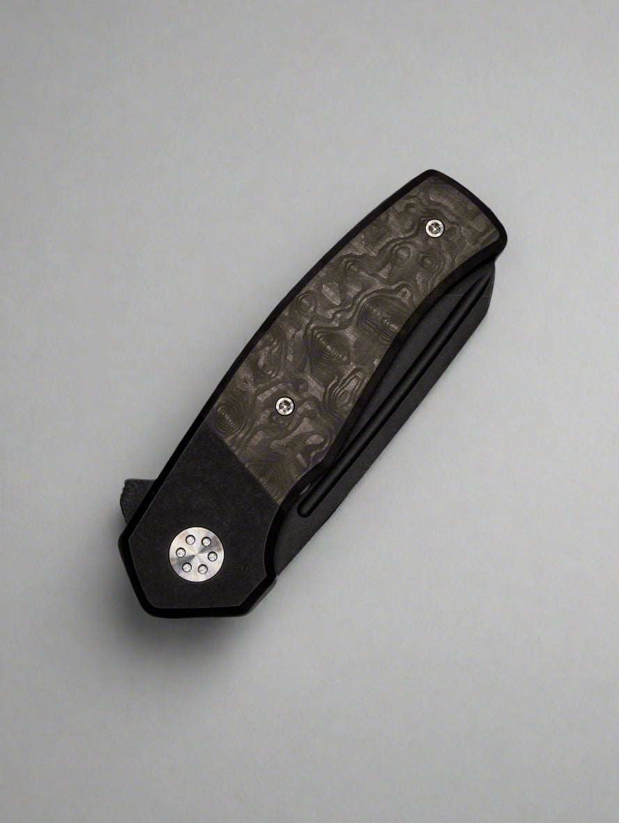 Beans Blades Mini Warrior Folder - Black Dunes Fat Carbon, Titanium Handle, PVD M390