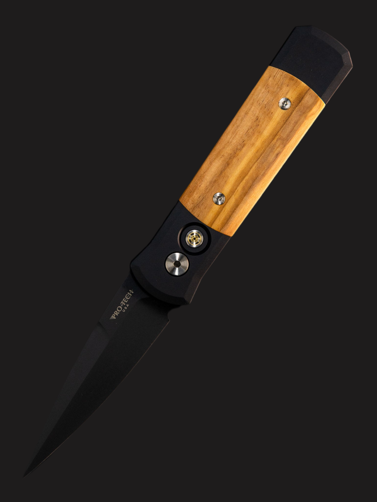 Pro-Tech Godson Knife Black Aluminum Olive Wood (3.15" Black) 707-Olive