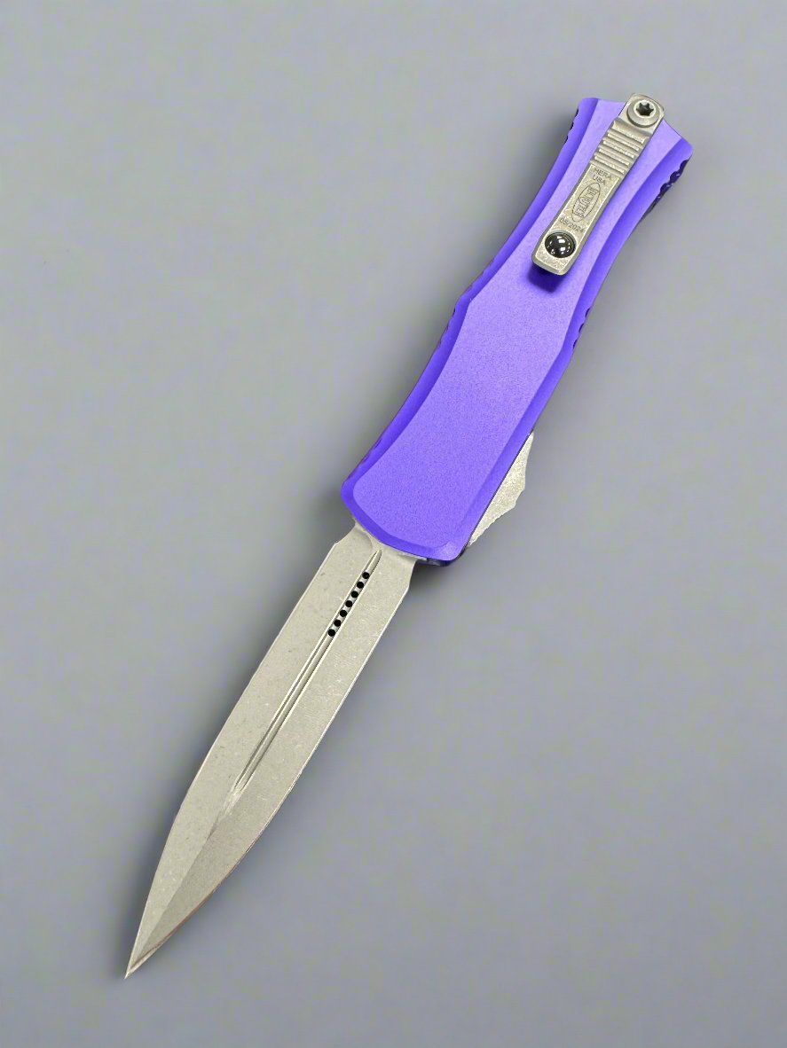 Microtech Knives Mini Hera Apocalyptic Double Edge M390MK w/ Purple Handle 1702M-10 APPU