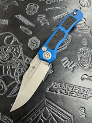 Heretic Knives Wraith Auto V4 Blue Handle w/ Grip Inlays & Bead Blast Bowie MagnaCut Blade H002-3A-BLU