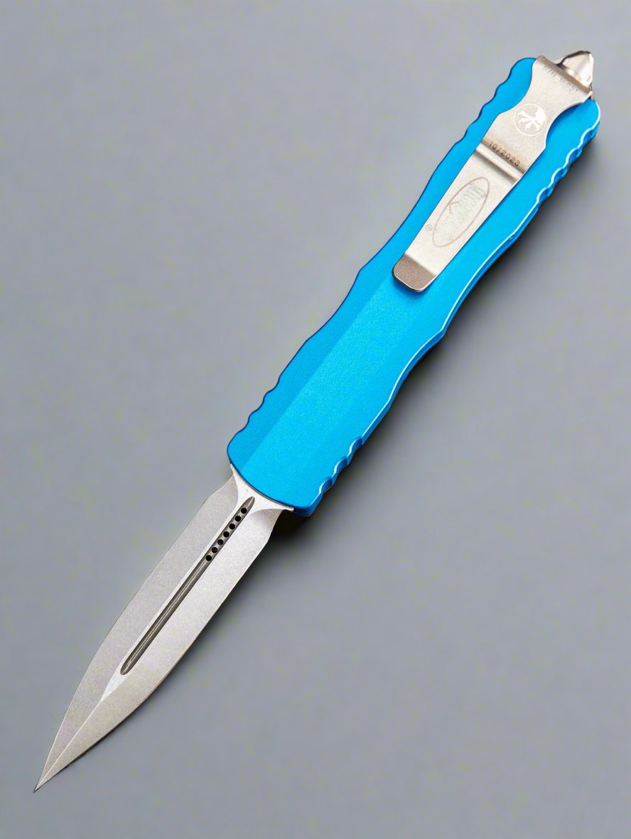 Microtech 225-10BL Dirac D/E - Blue Handle - Stonewashed Blade