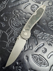 ABW American Blade Works Model 1 Titanium Button Lock Magnacut USA Brittany Blue Camo Inlays