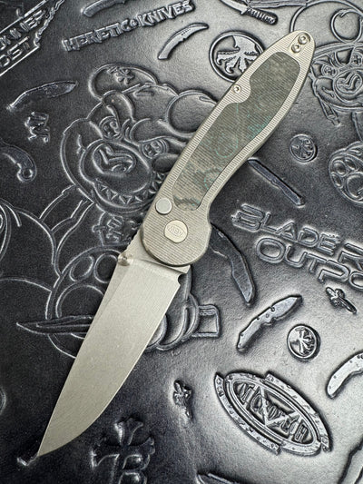 ABW American Blade Works Model 1 Titanium Button Lock Magnacut USA Brittany Blue Camo Inlays
