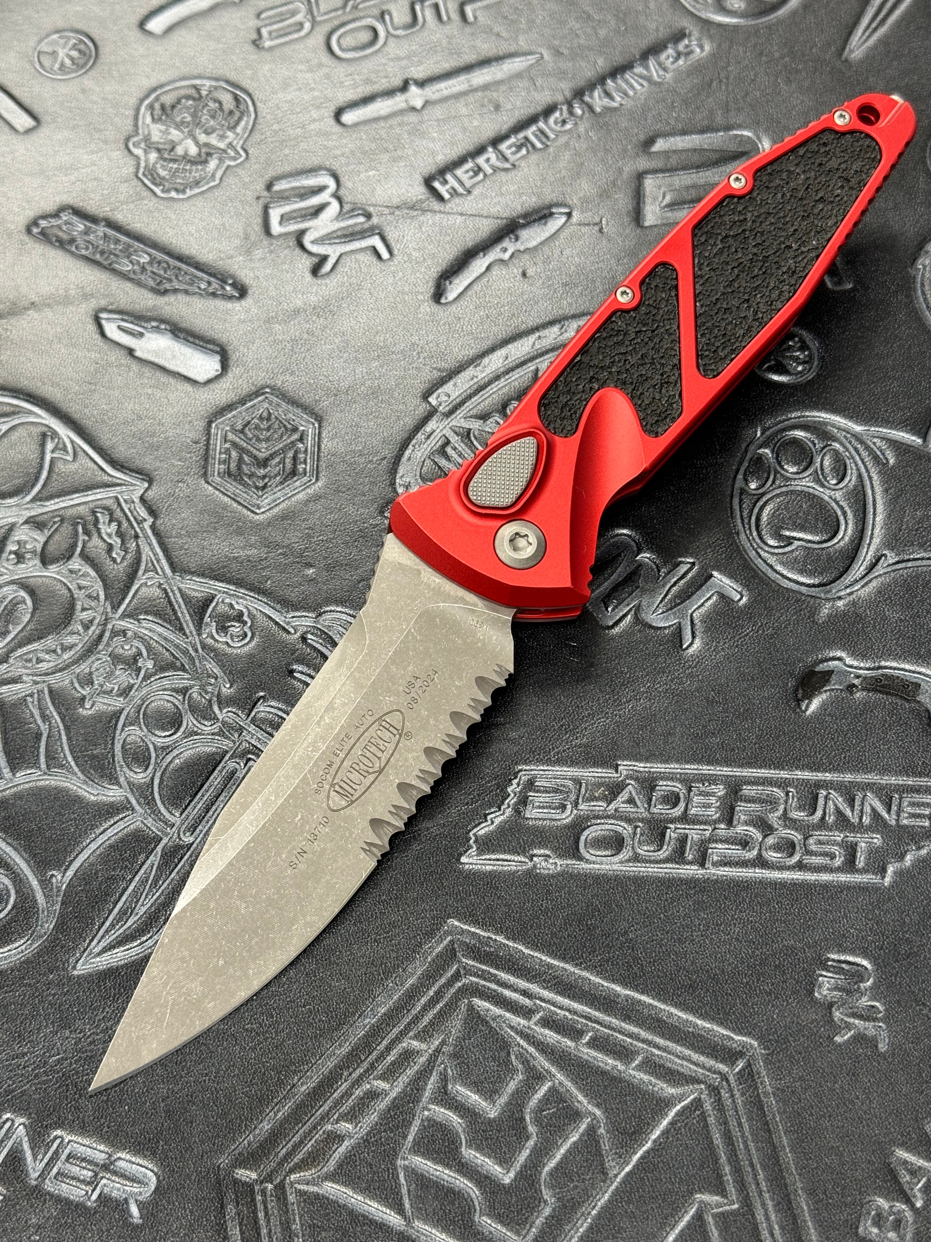 Microtech Socom Elite Auto Red Handles w/ Apocalyptic Single Edge Partial Serrated 160A-11 APRD