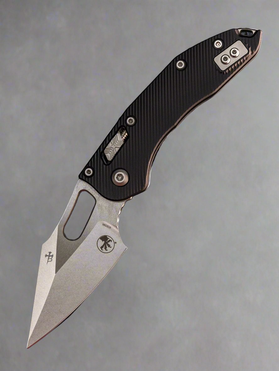 Microtech 169RL-10 FL Stitch S/E Ram-Lok - Fluted Black Handle - Stonewashed Blade