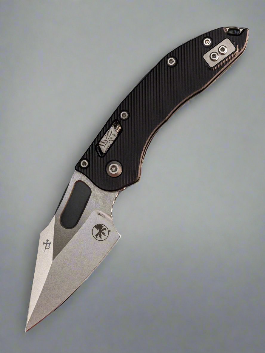 Microtech 169RL-10FL Stitch S/E Ram-Lok - Fluted Black Handle - Stonewashed Blade