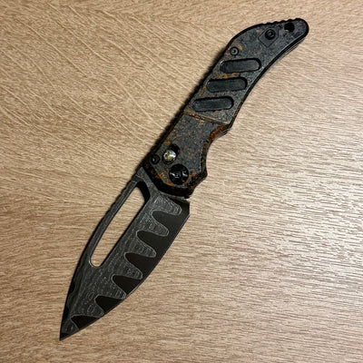 Heretic Koschei Custom - Chemtina Copper Slotted Scales w/ Abalone Buttons, Sculpted DLC Clip & DLC Hardware - Vegas Forge Reptilian San-Mai Damascus