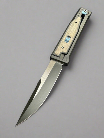 Reate Exo Gravity Knife Green Micarta 3.7 Inch Plain Dual Finish Drop Point Large w Lock