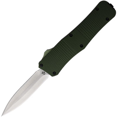 Mantis 817 AUTO OTF Knife 3.25" 440C Satin Plain Double Edge Dagger Blade, OD Green Milled Aluminum Handles