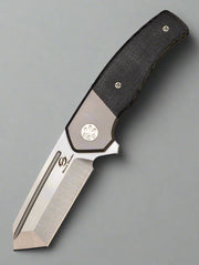 Beans Blades Mini Warrior Folder - Black Micarta, Titanium Handle, M390 Satin