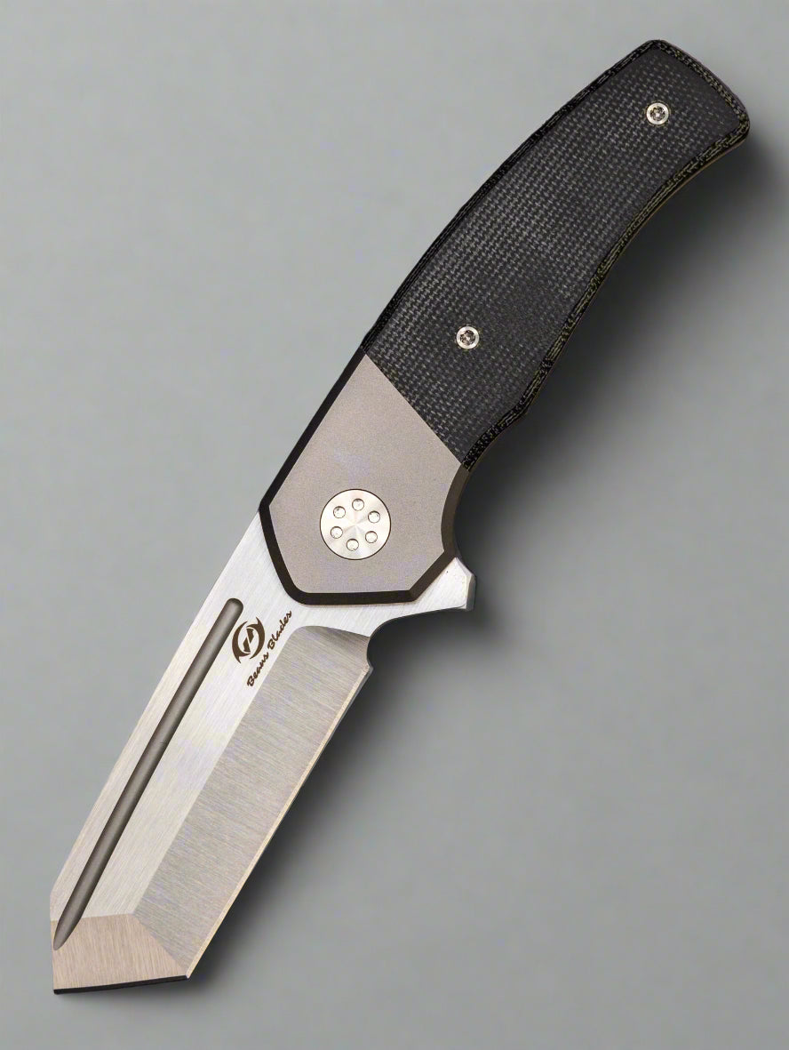 Beans Blades Mini Warrior Folder - Black Micarta, Titanium Handle, M390 Satin