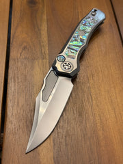 Heretic Custom V4 Wraith Bowie Mirror Polish M390 Hefted Titanium w Abalone Inlays
