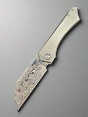 SOMETHING OBSCENE COMPANY LEK FOLDER KNIFE DAMASTEEL BLADE WITH TITANIUM HANDLES/ ZIRCU-TI ACCENTS