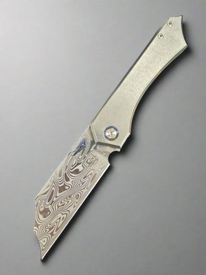 SOMETHING OBSCENE COMPANY LEK FOLDER KNIFE DAMASTEEL BLADE WITH TITANIUM HANDLES/ ZIRCU-TI ACCENTS