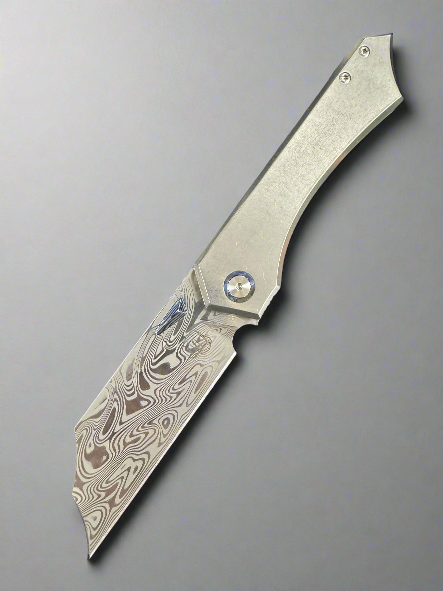 SOMETHING OBSCENE COMPANY LEK FOLDER KNIFE DAMASTEEL BLADE WITH TITANIUM HANDLES/ ZIRCU-TI ACCENTS