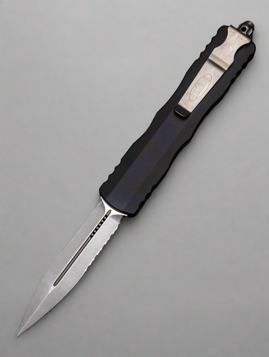 Microtech 227-11 Dirac Delta D/E - Black Handle - Stonewashed Blade