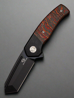 Beans Blades Mini Warrior Folder - Red Mars Fat Carbon, Titanium Handle, PVD M390