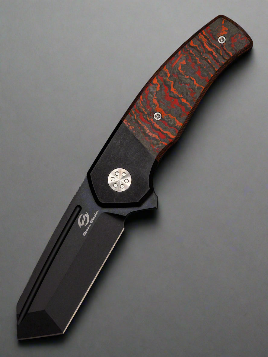 Beans Blades Mini Warrior Folder - Red Mars Fat Carbon, Titanium Handle, PVD M390