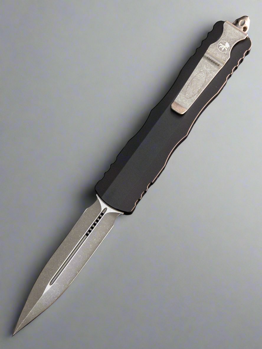 Microtech 227-10AP Dirac Delta D/E - Black Handle - Apocalyptic Blade