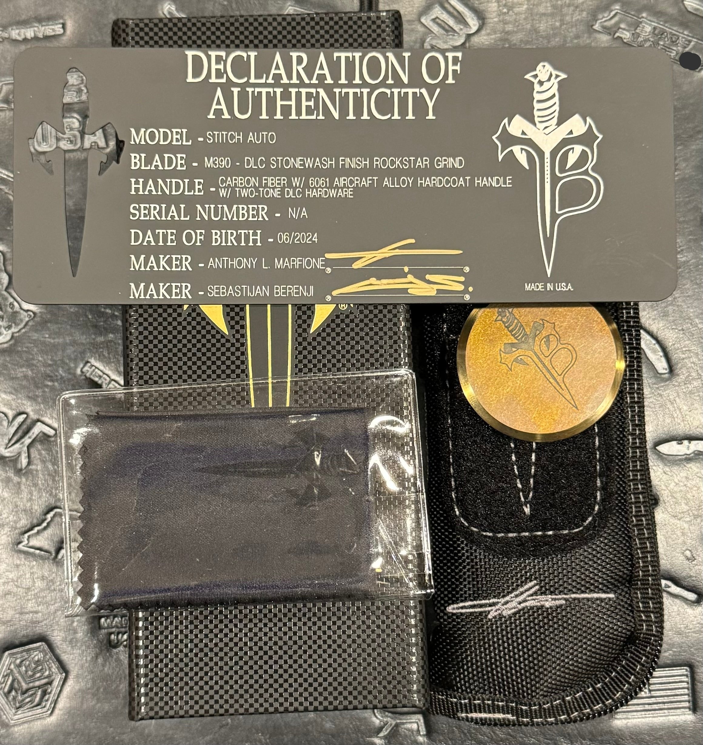 Microtech Marfione Custom Stitch Auto Knife RockStar Grind DLC Borka (CFw/DLC TT Hardware)