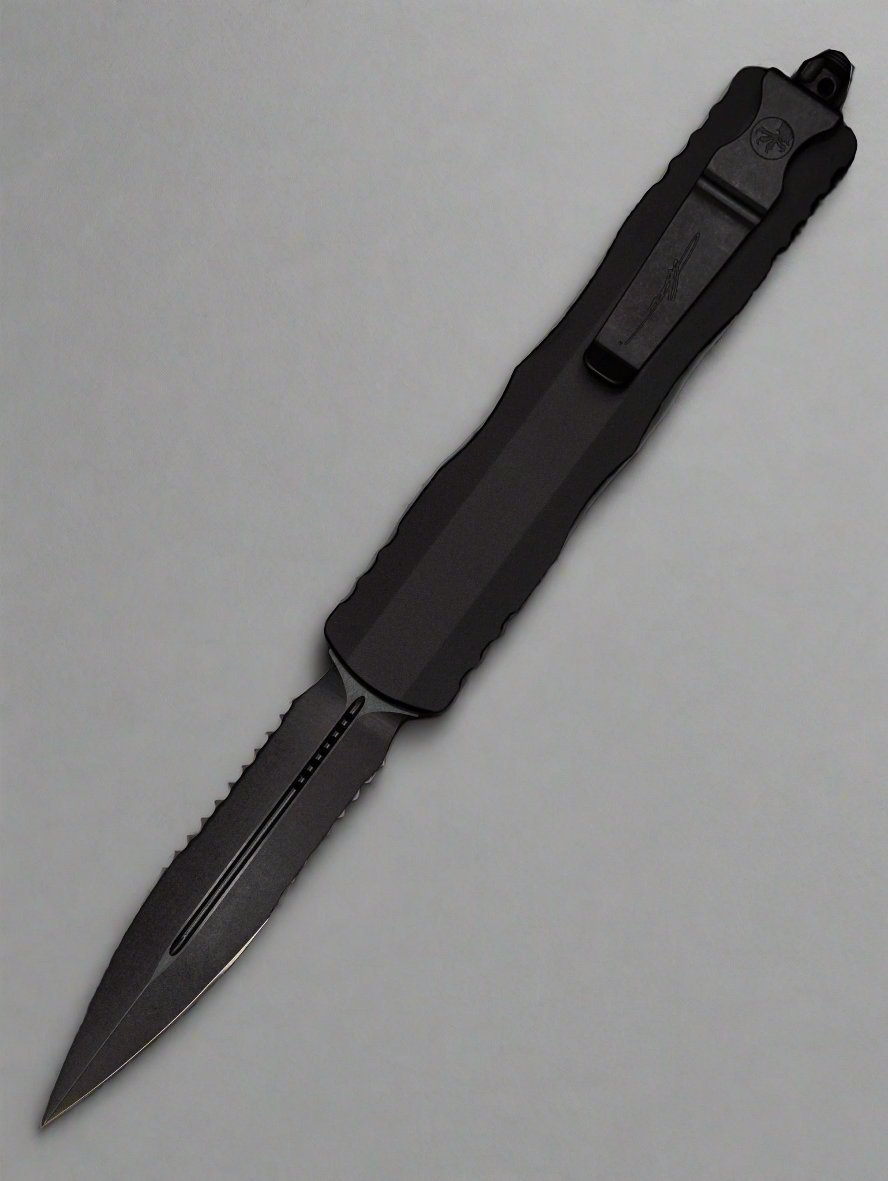 Microtech Dirac Delta Double Edge Partial Serrated DLC Shadow Signature Series 227-2DLCTSH