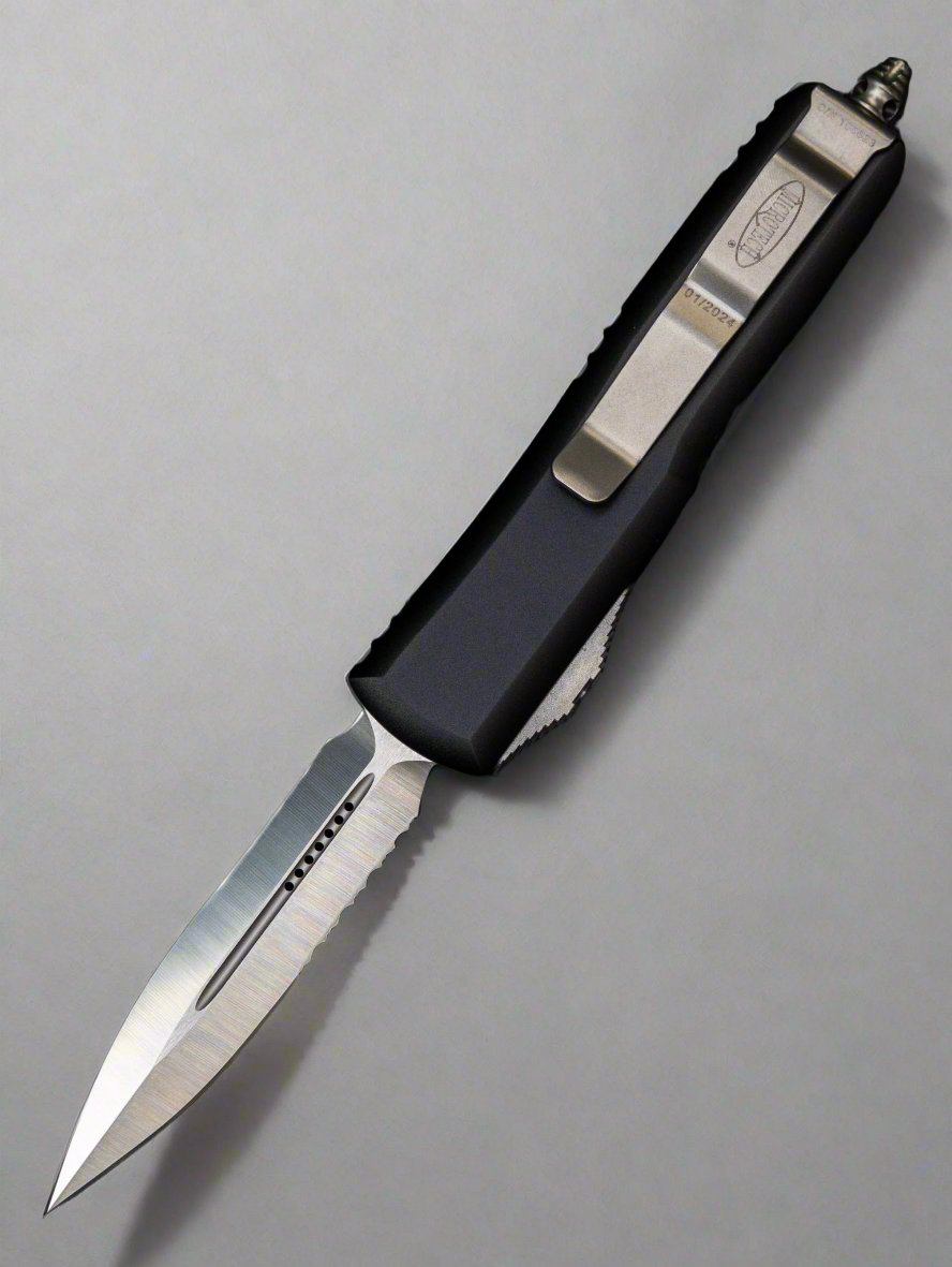 Microtech 232-5 UTX-85 D/E - Black Handle - Satin Blade - Partially Serrated