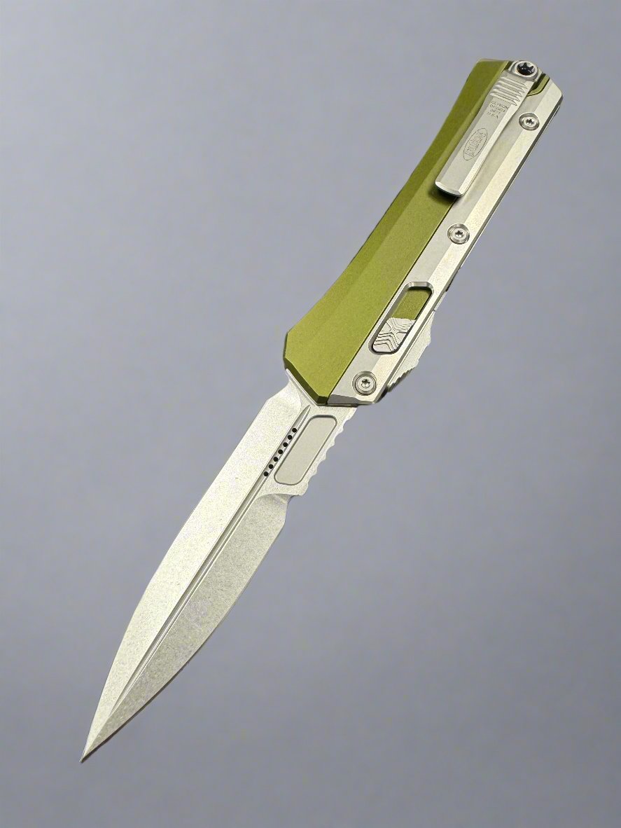 MICROTECH "GLYKON" OD GREEN OTF AUTOMATIC KNIFE ALUMINUM/TITANIUM 3.75" BAYONET STONEWASH 184-10OD